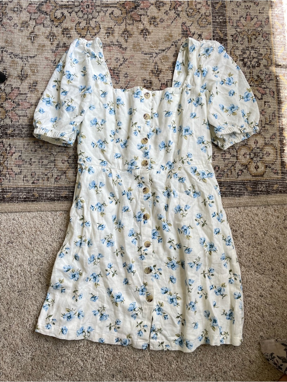 Old Navy White Mini Dress with Blue Floral Print